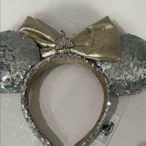 Disney Glittering Silver Minnie Ears with Gold Bow